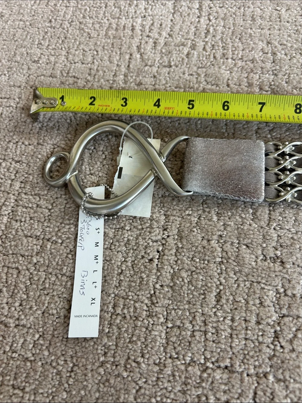 Suzi Roher Silver-Tone Chain Link Stretch Belt with Interlocking Ring
